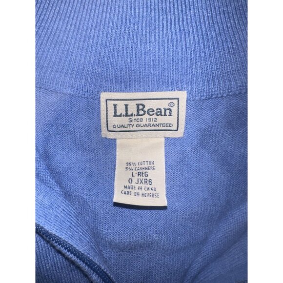 L.L Bean Quarter Men's 1/4 Zip Cashmere Blend Pullover Sweater SZ Large Reg Blue - Picture 3 of 5
